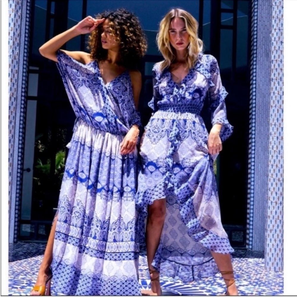 MISA Los Angeles Farah Maxi Dress Majorelle Mixed Tile